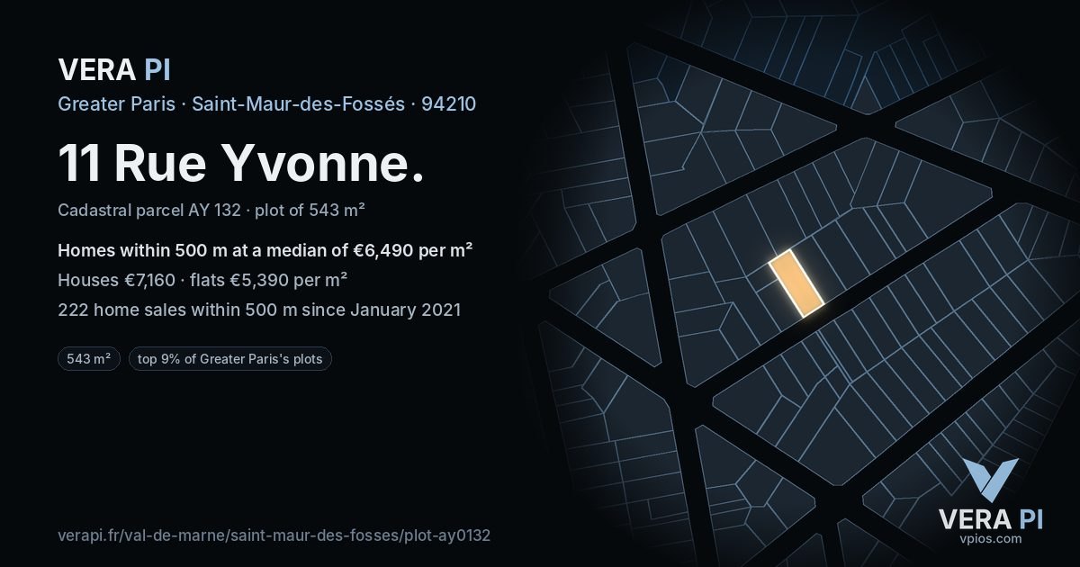 11 Rue Yvonne, Saint-Maur-des-Fossés at night – the plot lit, the parcels around coloured by the prices near them