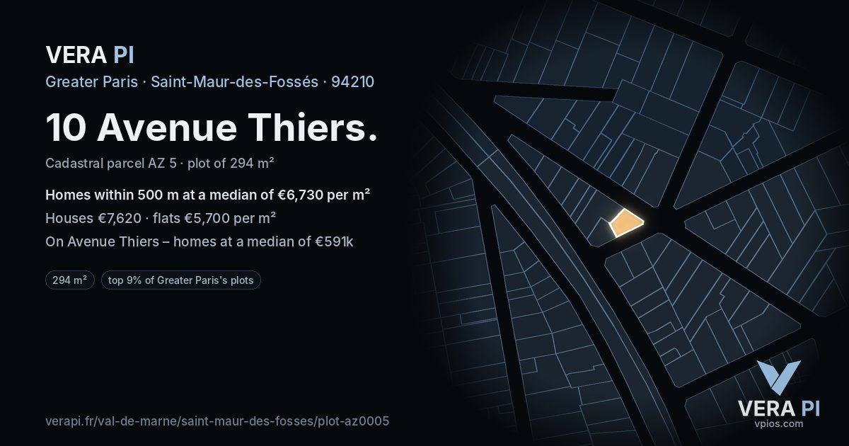 10 Avenue Thiers, Saint-Maur-des-Fossés at night – the plot lit, the parcels around coloured by the prices near them