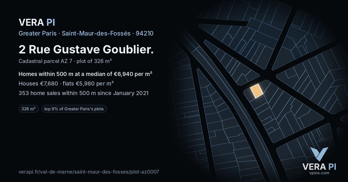 2 Rue Gustave Goublier, Saint-Maur-des-Fossés at night – the plot lit, the parcels around coloured by the prices near them