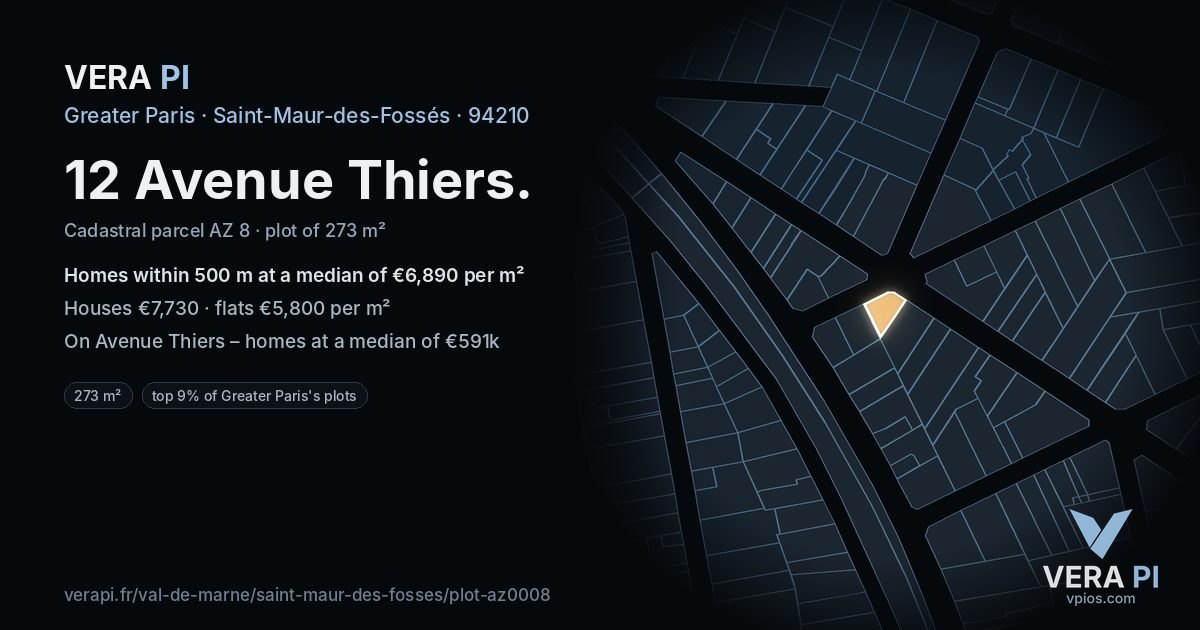 12 Avenue Thiers, Saint-Maur-des-Fossés at night – the plot lit, the parcels around coloured by the prices near them