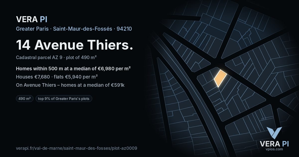 14 Avenue Thiers, Saint-Maur-des-Fossés at night – the plot lit, the parcels around coloured by the prices near them