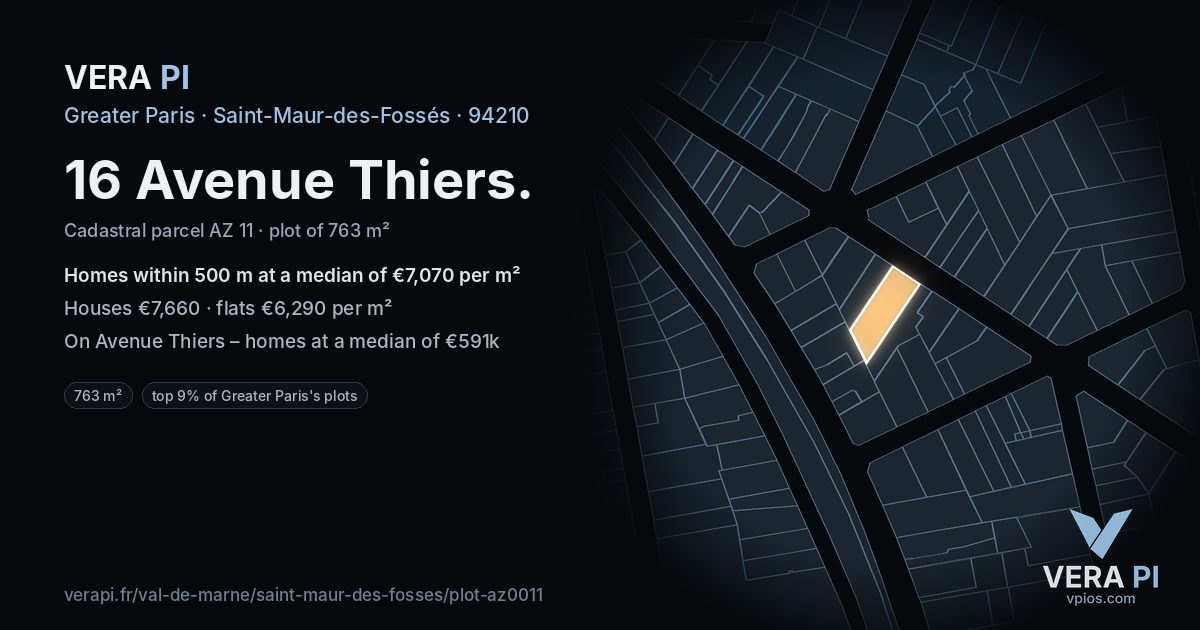 16 Avenue Thiers, Saint-Maur-des-Fossés at night – the plot lit, the parcels around coloured by the prices near them
