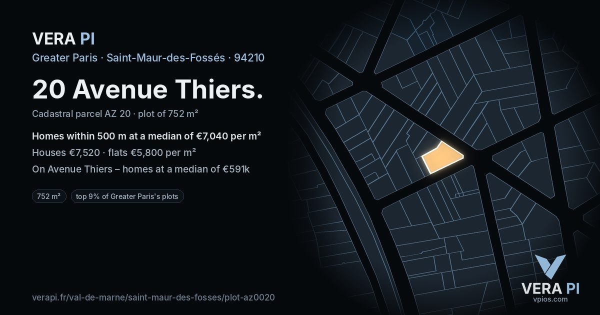 20 Avenue Thiers, Saint-Maur-des-Fossés at night – the plot lit, the parcels around coloured by the prices near them