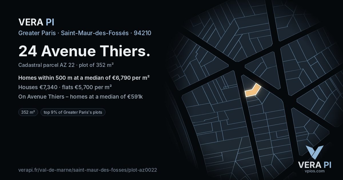 24 Avenue Thiers, Saint-Maur-des-Fossés at night – the plot lit, the parcels around coloured by the prices near them