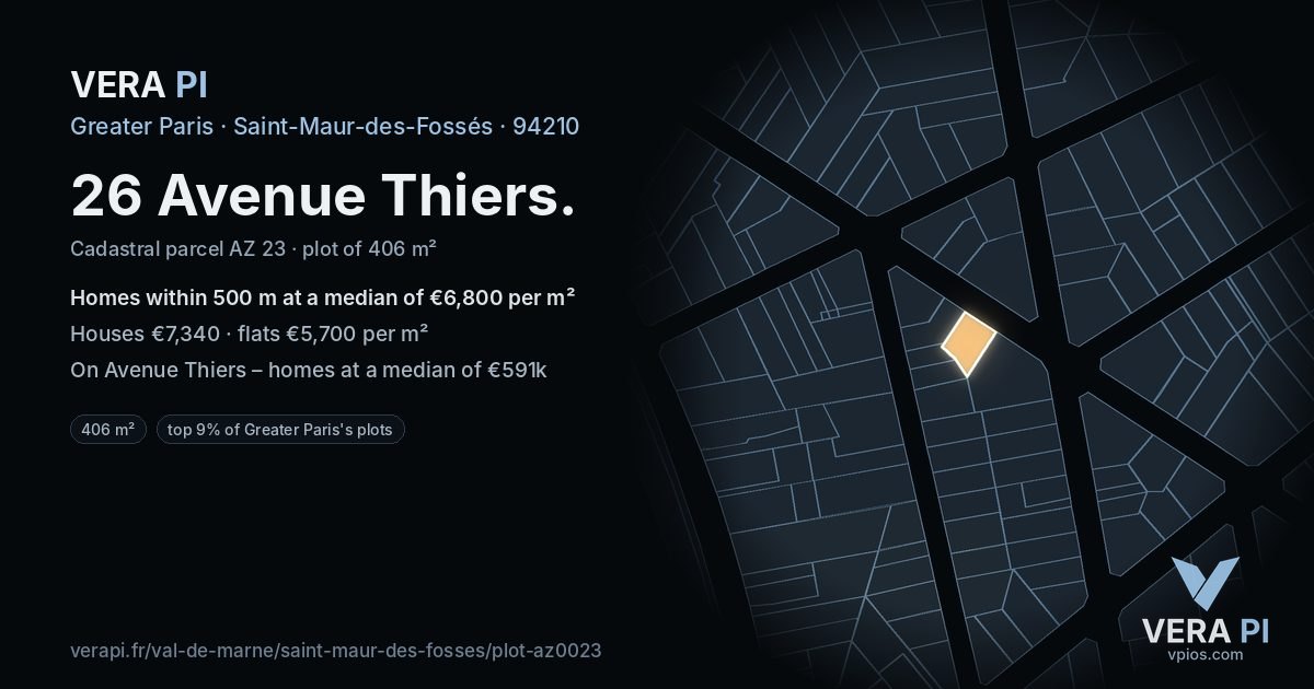 26 Avenue Thiers, Saint-Maur-des-Fossés at night – the plot lit, the parcels around coloured by the prices near them