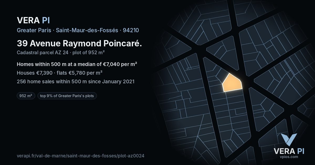39 Avenue Raymond Poincaré, Saint-Maur-des-Fossés at night – the plot lit, the parcels around coloured by the prices near them