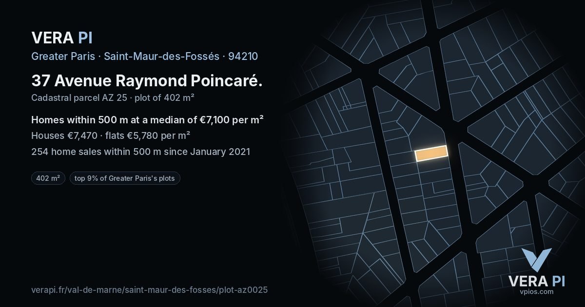37 Avenue Raymond Poincaré, Saint-Maur-des-Fossés at night – the plot lit, the parcels around coloured by the prices near them