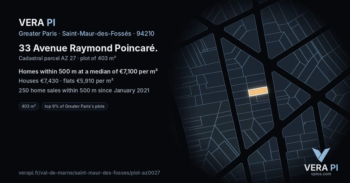 33 Avenue Raymond Poincaré, Saint-Maur-des-Fossés at night – the plot lit, the parcels around coloured by the prices near them