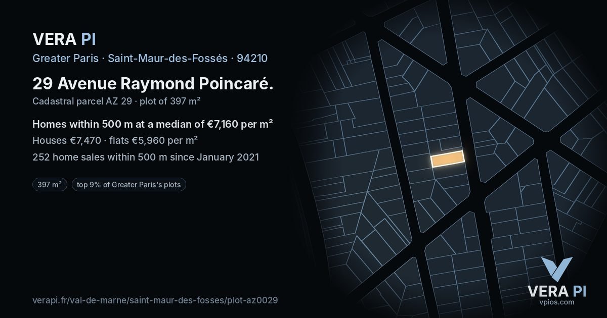 29 Avenue Raymond Poincaré, Saint-Maur-des-Fossés at night – the plot lit, the parcels around coloured by the prices near them