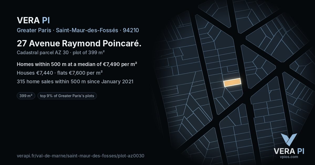 27 Avenue Raymond Poincaré, Saint-Maur-des-Fossés at night – the plot lit, the parcels around coloured by the prices near them