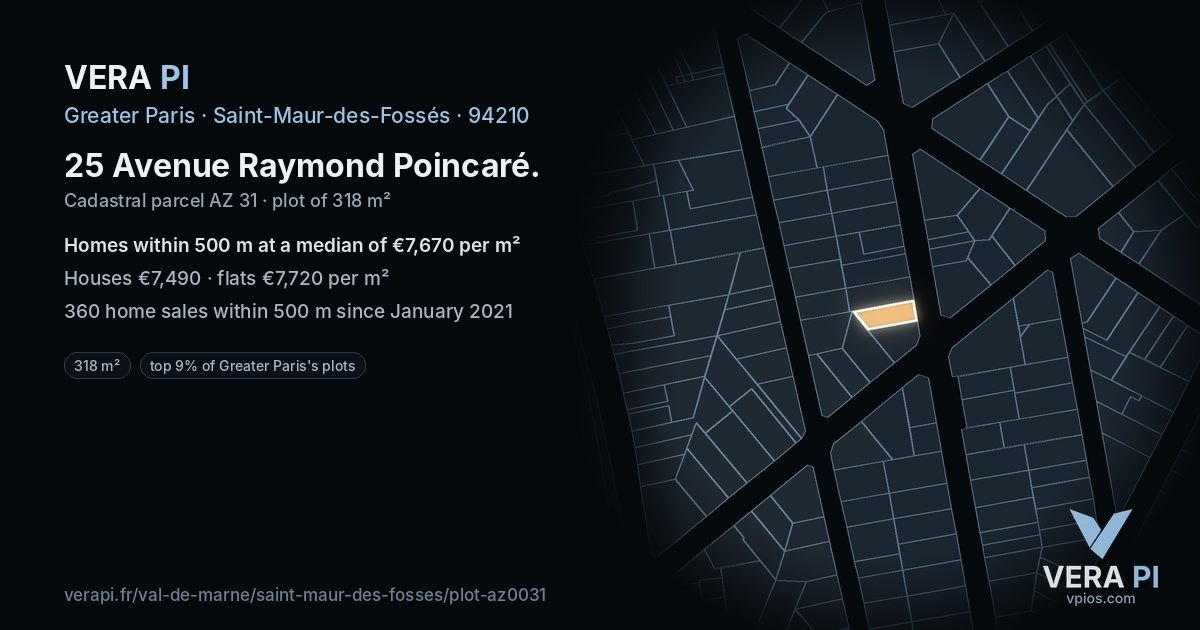 25 Avenue Raymond Poincaré, Saint-Maur-des-Fossés at night – the plot lit, the parcels around coloured by the prices near them