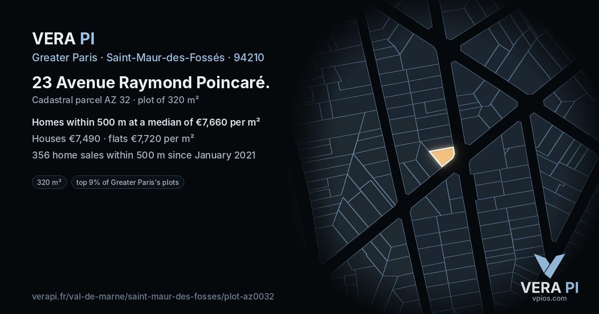 23 Avenue Raymond Poincaré, Saint-Maur-des-Fossés at night – the plot lit, the parcels around coloured by the prices near them