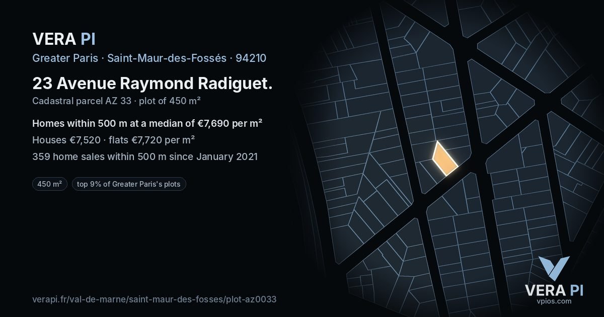 23 Avenue Raymond Radiguet, Saint-Maur-des-Fossés at night – the plot lit, the parcels around coloured by the prices near them