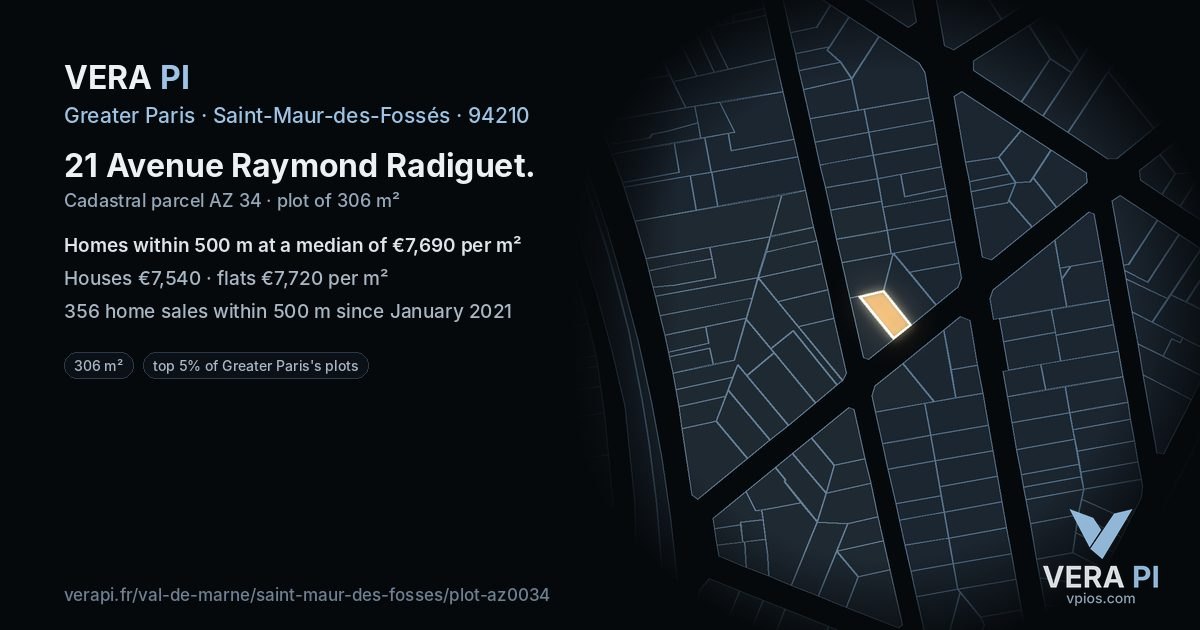 21 Avenue Raymond Radiguet, Saint-Maur-des-Fossés at night – the plot lit, the parcels around coloured by the prices near them
