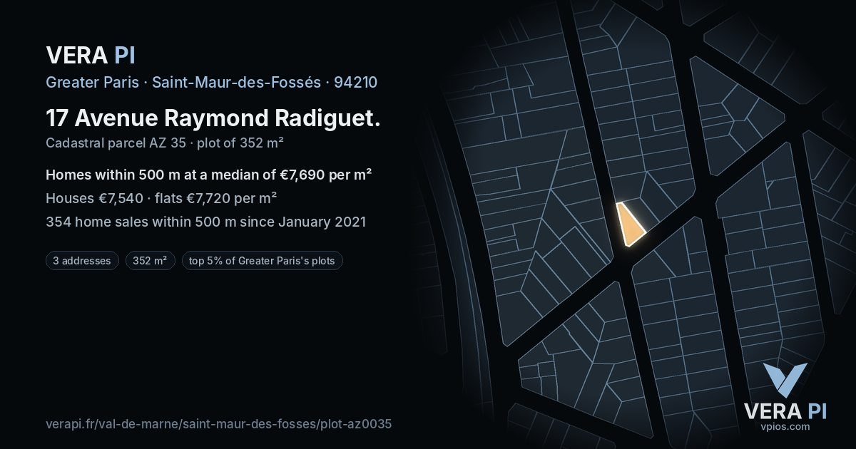 17 Avenue Raymond Radiguet, Saint-Maur-des-Fossés at night – the plot lit, the parcels around coloured by the prices near them
