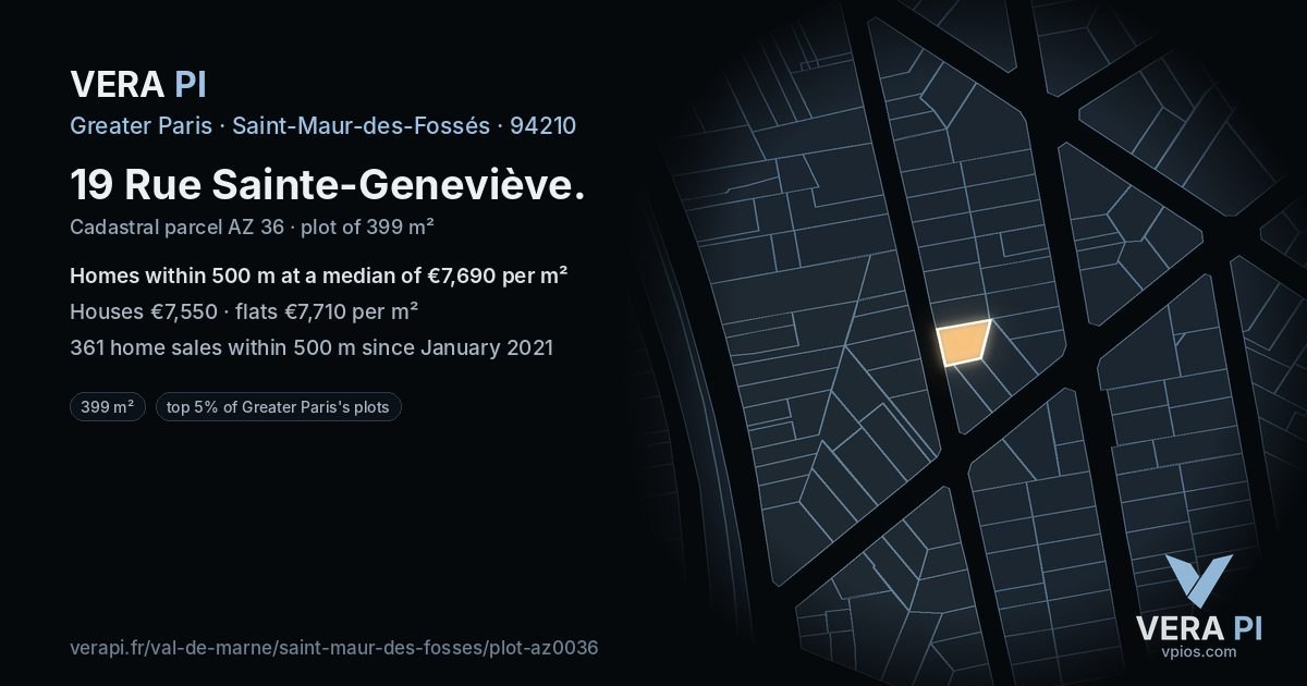 19 Rue Sainte-Geneviève, Saint-Maur-des-Fossés at night – the plot lit, the parcels around coloured by the prices near them