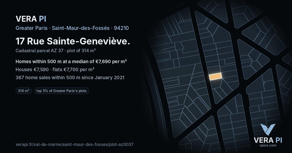 17 Rue Sainte-Geneviève, Saint-Maur-des-Fossés at night – the plot lit, the parcels around coloured by the prices near them