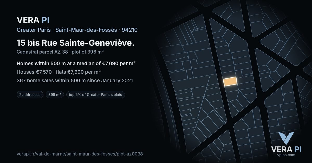 15 bis Rue Sainte-Geneviève, Saint-Maur-des-Fossés at night – the plot lit, the parcels around coloured by the prices near them