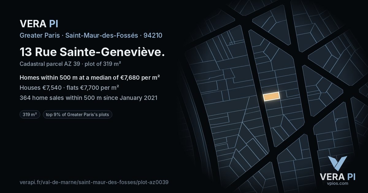 13 Rue Sainte-Geneviève, Saint-Maur-des-Fossés at night – the plot lit, the parcels around coloured by the prices near them
