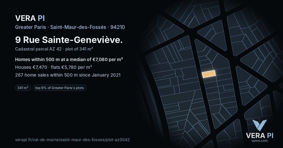 9 Rue Sainte-Geneviève, Saint-Maur-des-Fossés at night – the plot lit, the parcels around coloured by the prices near them