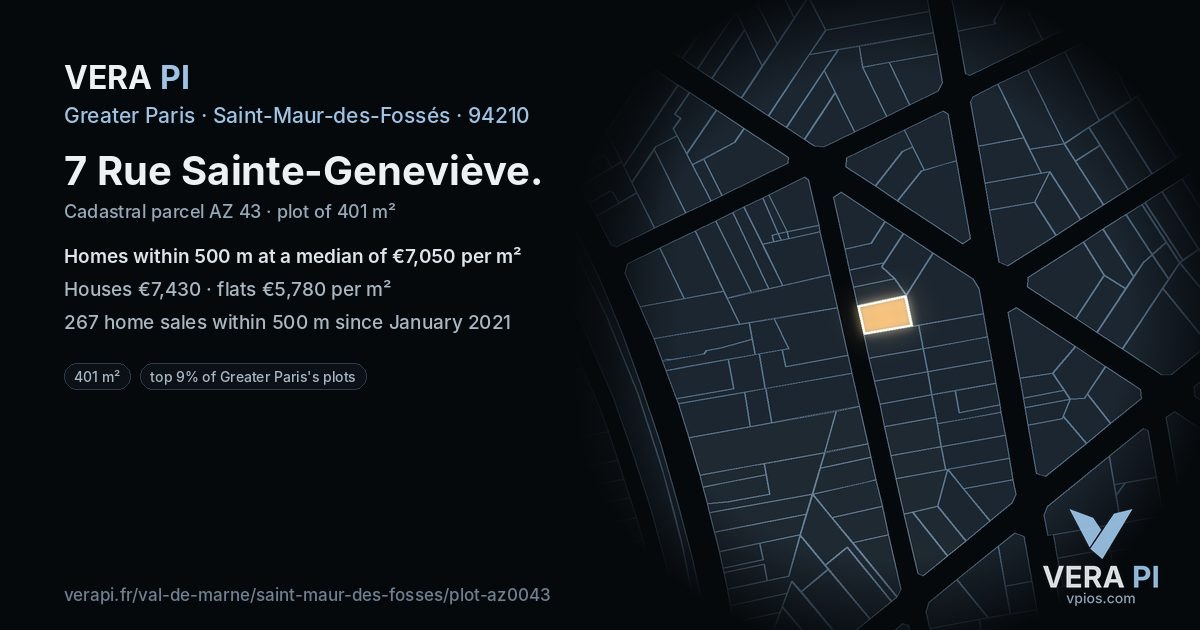 7 Rue Sainte-Geneviève, Saint-Maur-des-Fossés at night – the plot lit, the parcels around coloured by the prices near them