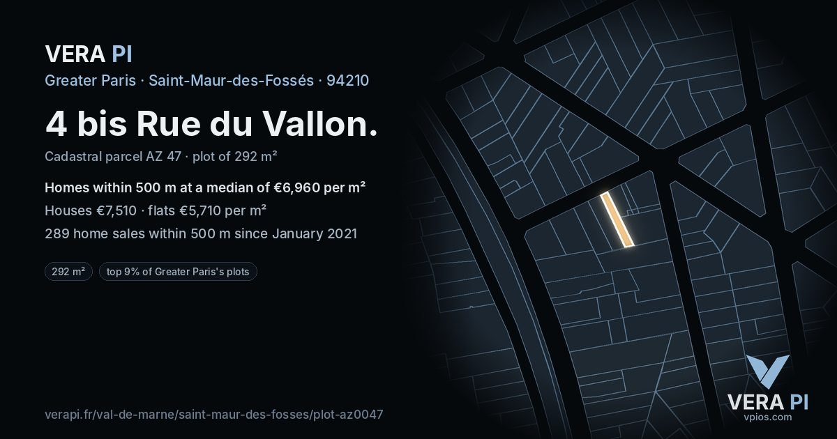 4 bis Rue du Vallon, Saint-Maur-des-Fossés at night – the plot lit, the parcels around coloured by the prices near them