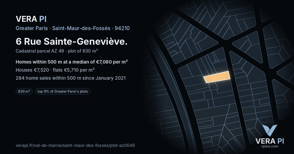 6 Rue Sainte-Geneviève, Saint-Maur-des-Fossés at night – the plot lit, the parcels around coloured by the prices near them