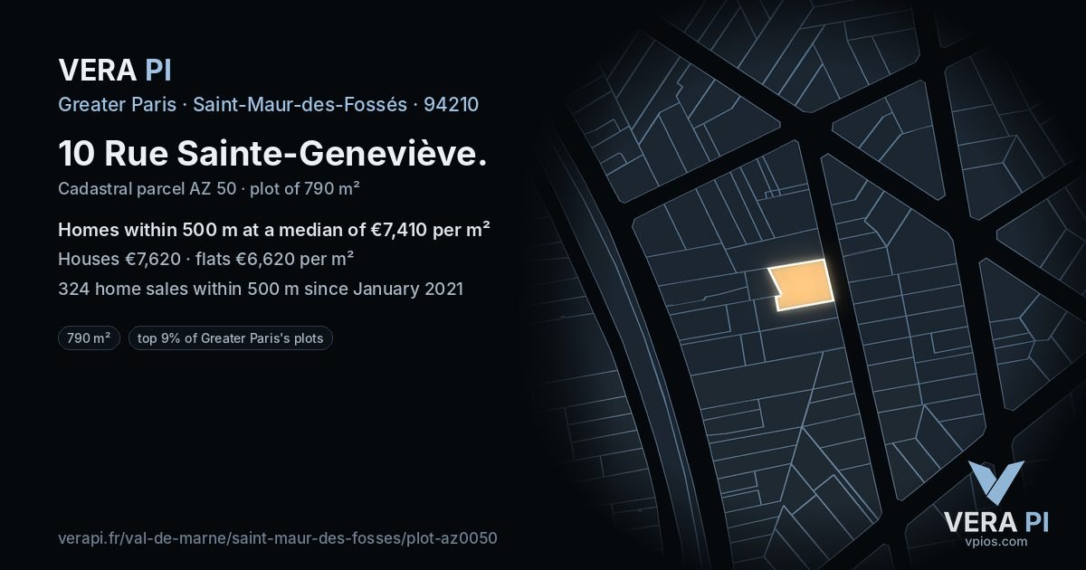 10 Rue Sainte-Geneviève, Saint-Maur-des-Fossés at night – the plot lit, the parcels around coloured by the prices near them