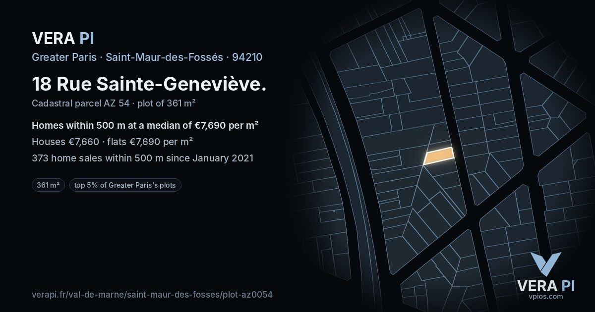 18 Rue Sainte-Geneviève, Saint-Maur-des-Fossés at night – the plot lit, the parcels around coloured by the prices near them