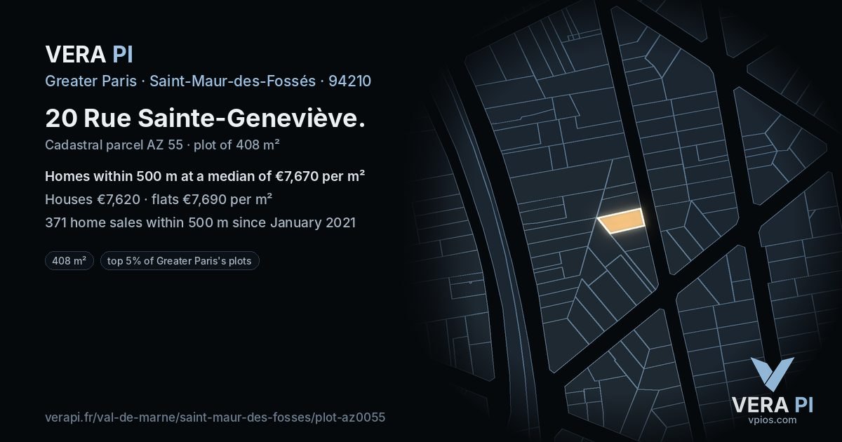 20 Rue Sainte-Geneviève, Saint-Maur-des-Fossés at night – the plot lit, the parcels around coloured by the prices near them