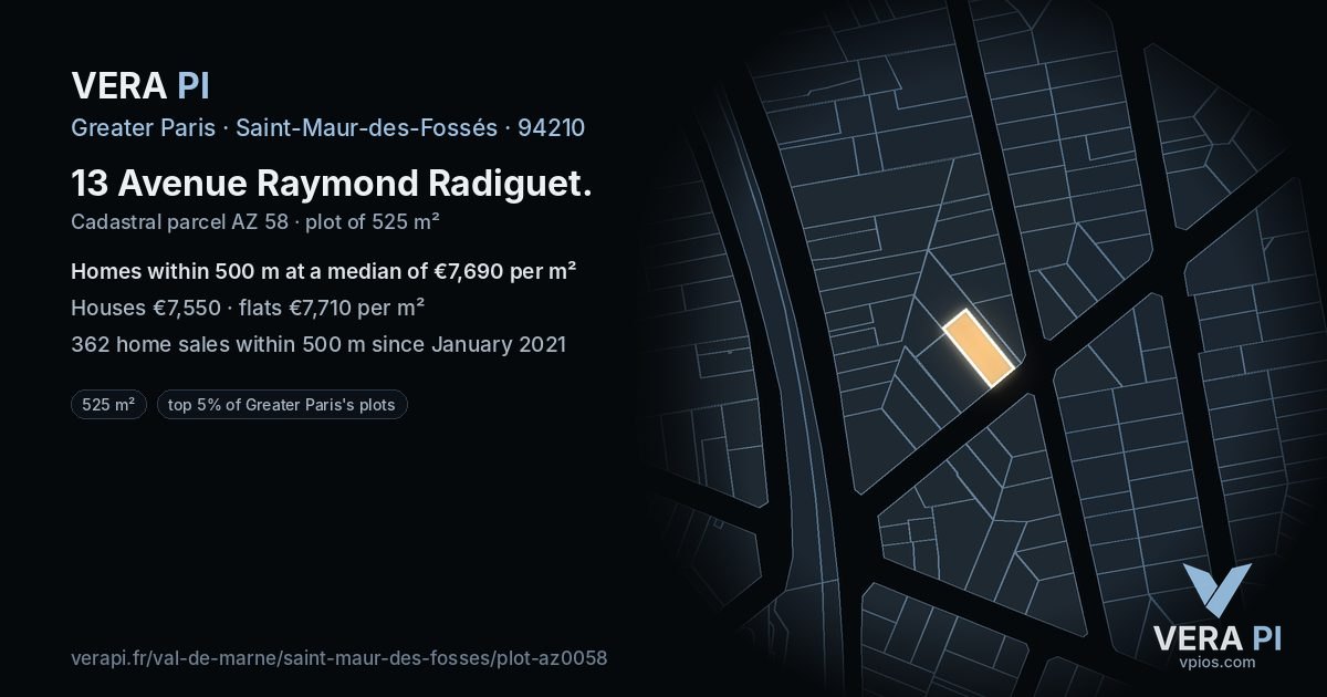 13 Avenue Raymond Radiguet, Saint-Maur-des-Fossés at night – the plot lit, the parcels around coloured by the prices near them