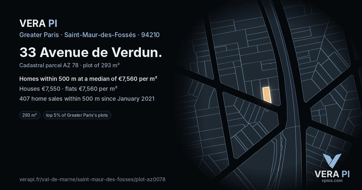 33 Avenue de Verdun, Saint-Maur-des-Fossés at night – the plot lit, the parcels around coloured by the prices near them
