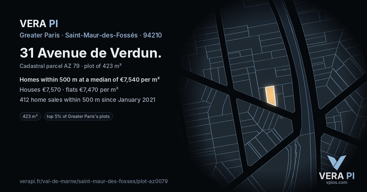 31 Avenue de Verdun, Saint-Maur-des-Fossés at night – the plot lit, the parcels around coloured by the prices near them