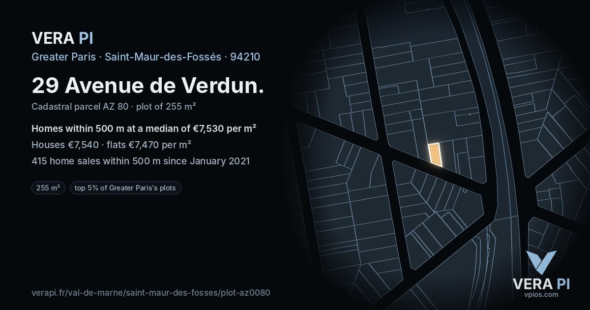 29 Avenue de Verdun, Saint-Maur-des-Fossés at night – the plot lit, the parcels around coloured by the prices near them