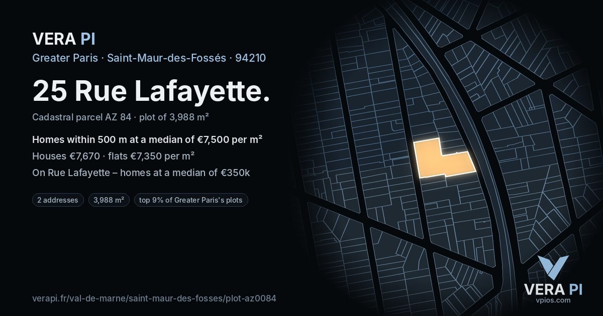 25 Rue Lafayette, Saint-Maur-des-Fossés at night – the plot lit, the parcels around coloured by the prices near them