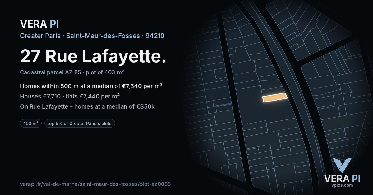 27 Rue Lafayette, Saint-Maur-des-Fossés at night – the plot lit, the parcels around coloured by the prices near them
