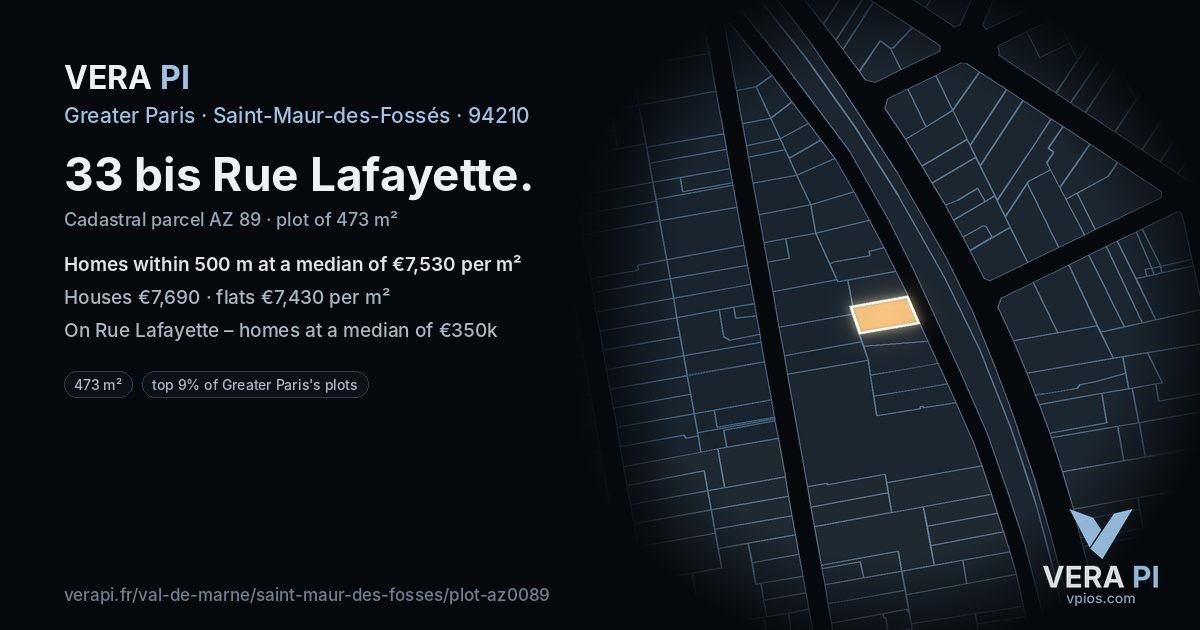 33 bis Rue Lafayette, Saint-Maur-des-Fossés at night – the plot lit, the parcels around coloured by the prices near them
