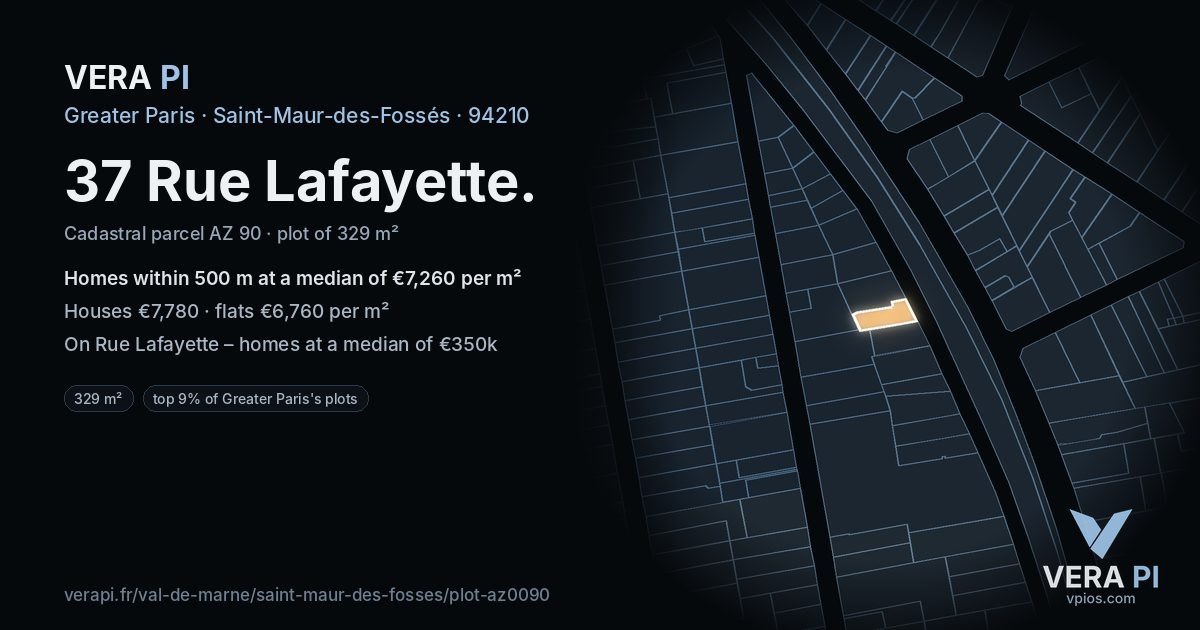 37 Rue Lafayette, Saint-Maur-des-Fossés at night – the plot lit, the parcels around coloured by the prices near them