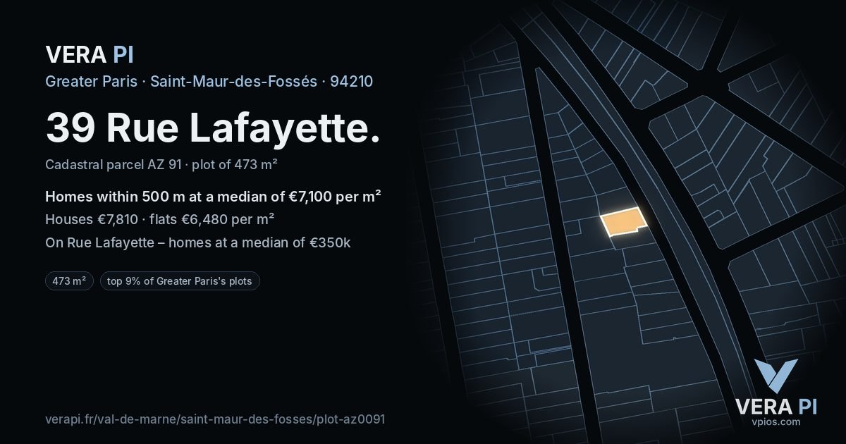 39 Rue Lafayette, Saint-Maur-des-Fossés at night – the plot lit, the parcels around coloured by the prices near them