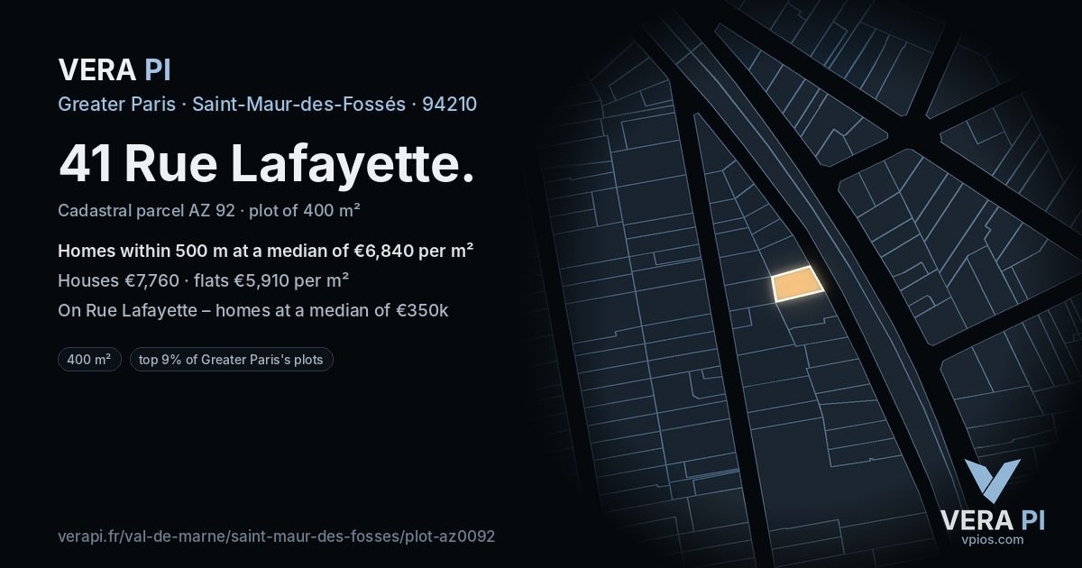 41 Rue Lafayette, Saint-Maur-des-Fossés at night – the plot lit, the parcels around coloured by the prices near them