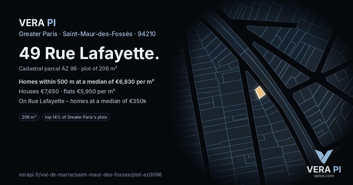 49 Rue Lafayette, Saint-Maur-des-Fossés at night – the plot lit, the parcels around coloured by the prices near them