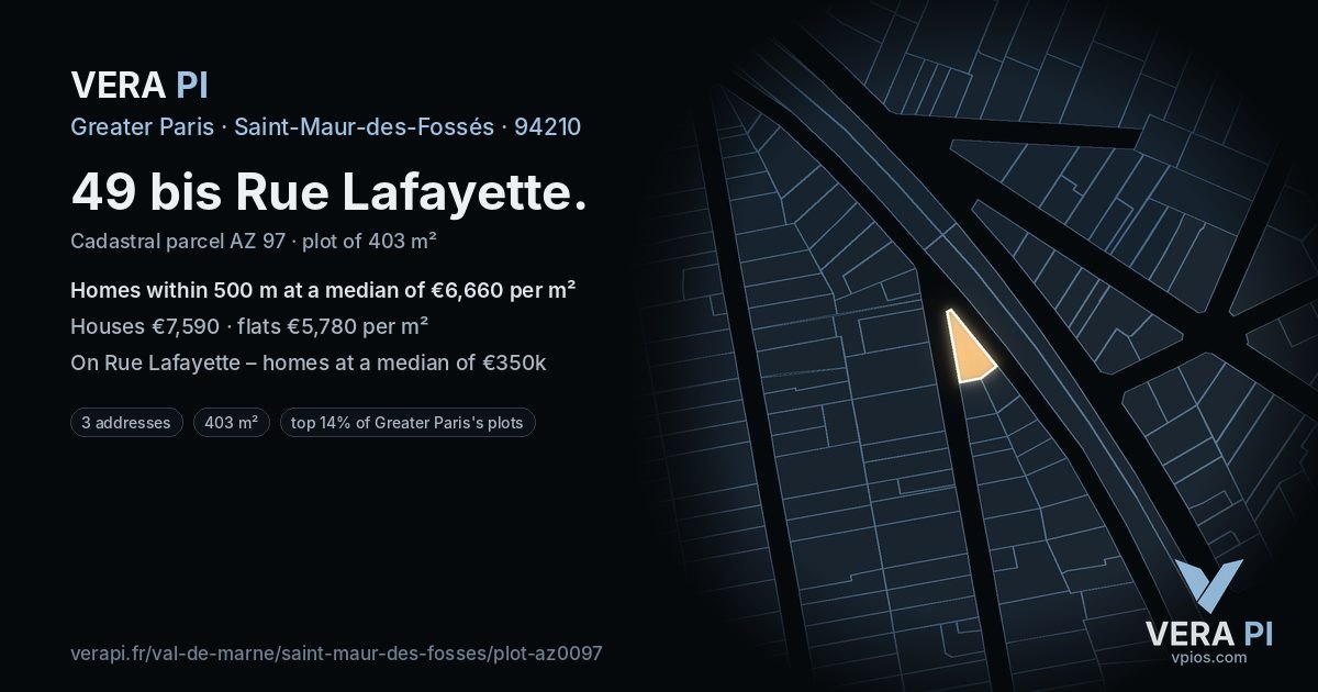 49 bis Rue Lafayette, Saint-Maur-des-Fossés at night – the plot lit, the parcels around coloured by the prices near them