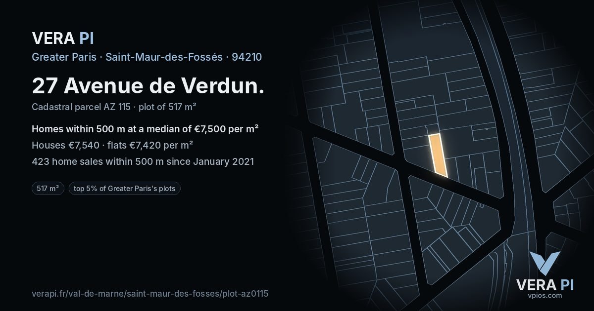 27 Avenue de Verdun, Saint-Maur-des-Fossés at night – the plot lit, the parcels around coloured by the prices near them