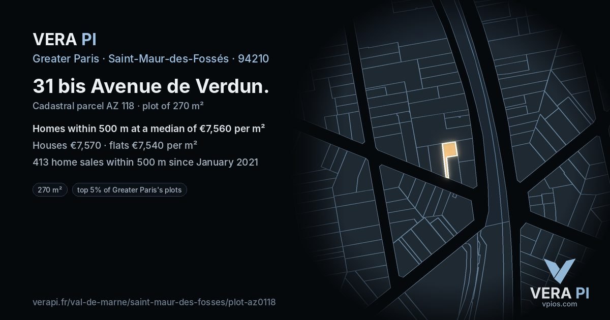 31 bis Avenue de Verdun, Saint-Maur-des-Fossés at night – the plot lit, the parcels around coloured by the prices near them