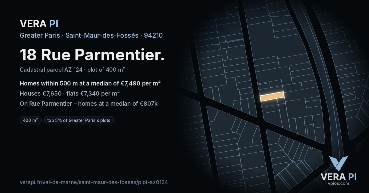 18 Rue Parmentier, Saint-Maur-des-Fossés at night – the plot lit, the parcels around coloured by the prices near them
