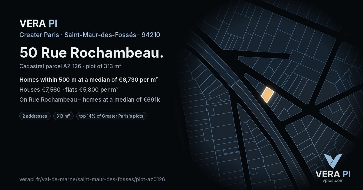 50 Rue Rochambeau, Saint-Maur-des-Fossés at night – the plot lit, the parcels around coloured by the prices near them