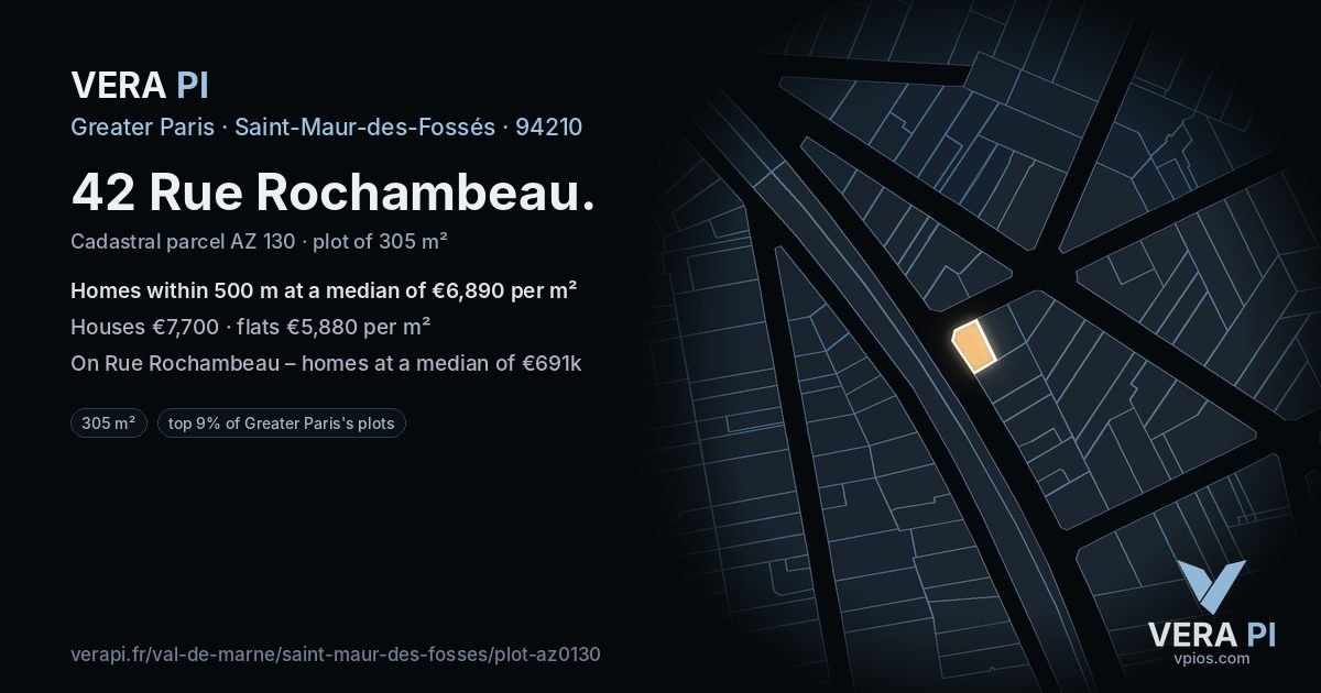 42 Rue Rochambeau, Saint-Maur-des-Fossés at night – the plot lit, the parcels around coloured by the prices near them