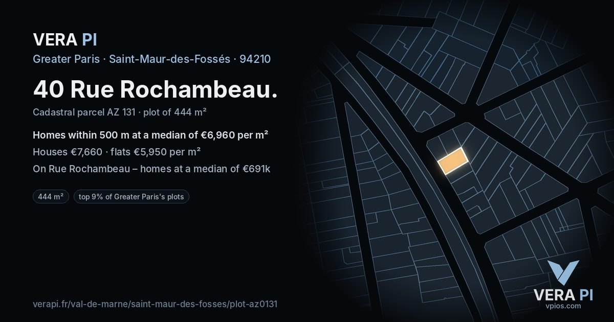40 Rue Rochambeau, Saint-Maur-des-Fossés at night – the plot lit, the parcels around coloured by the prices near them