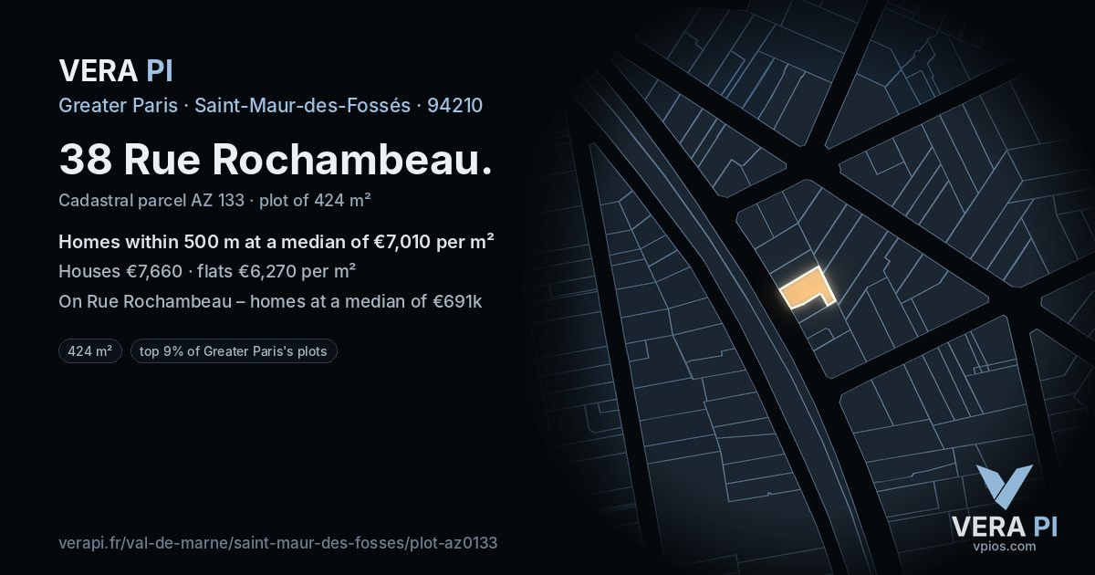 38 Rue Rochambeau, Saint-Maur-des-Fossés at night – the plot lit, the parcels around coloured by the prices near them
