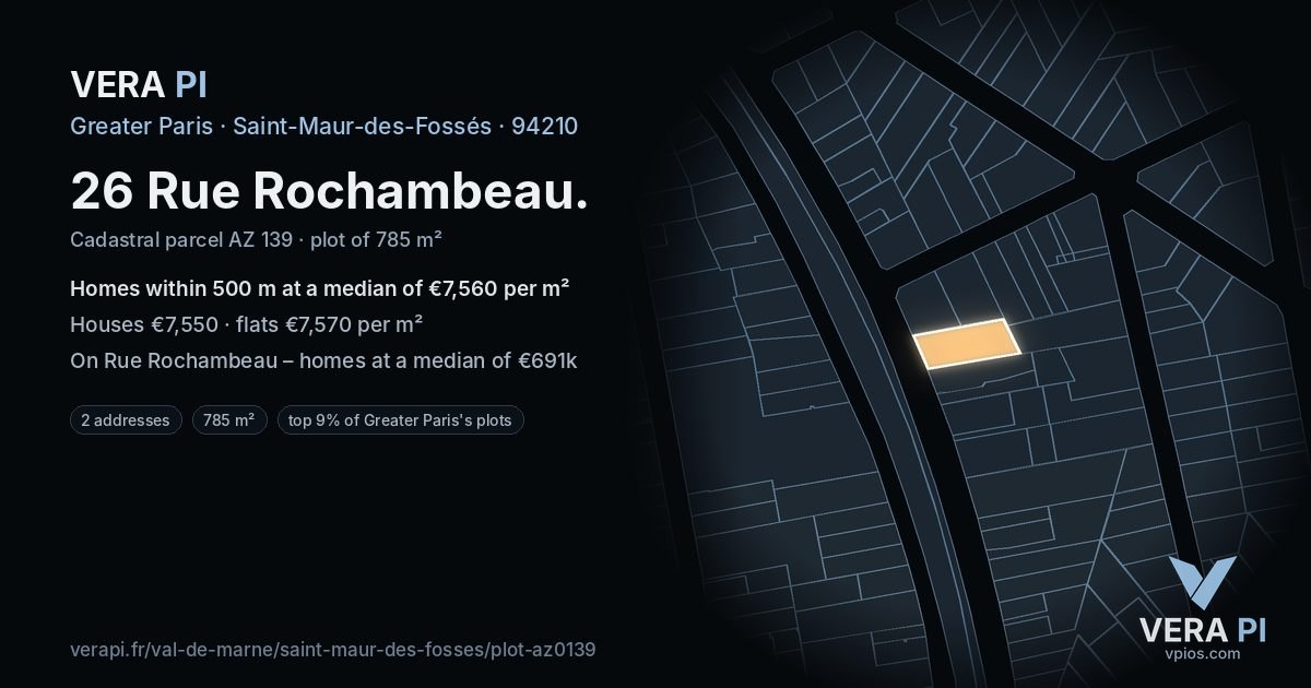 26 Rue Rochambeau, Saint-Maur-des-Fossés at night – the plot lit, the parcels around coloured by the prices near them